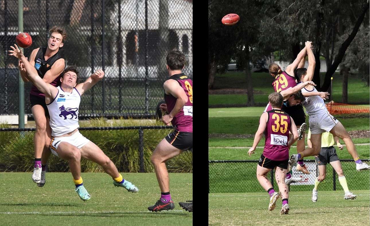 Will Gown and Will Paul (29) contest in the air