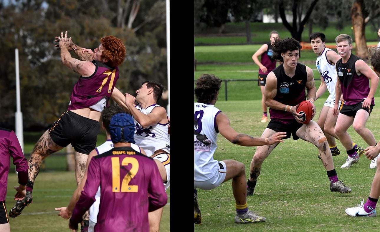 Justin Davies (71) in ruck and Luke Bailey looking for options