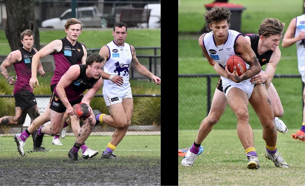 Max Sievers drives through a muddy centre and Rayner Seccull lays a tackle