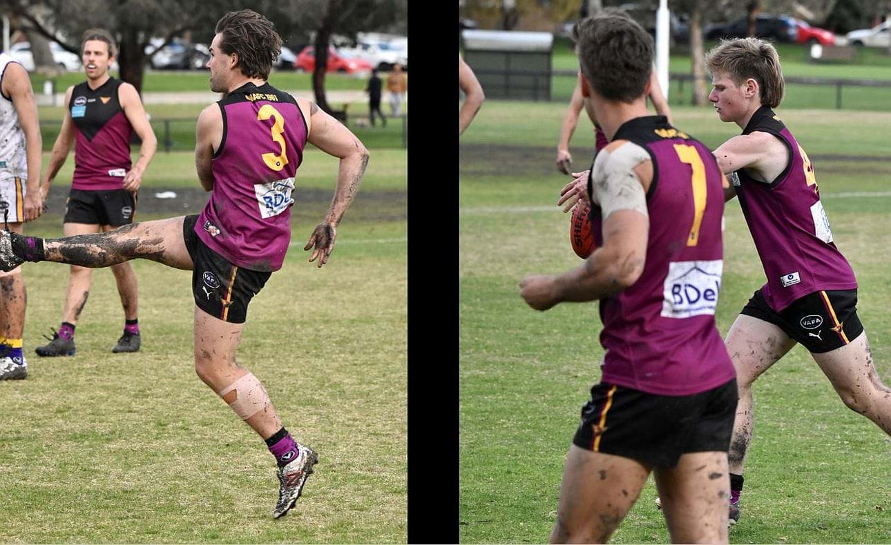 Jack Munro on the right foot and Mitchell Kirkwood-Scott with the goal that never was