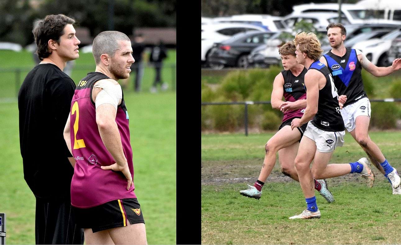 Assistant coach Liam Stocker and James Paul look on at another piercing left-foot kick from Hugo Nosiara