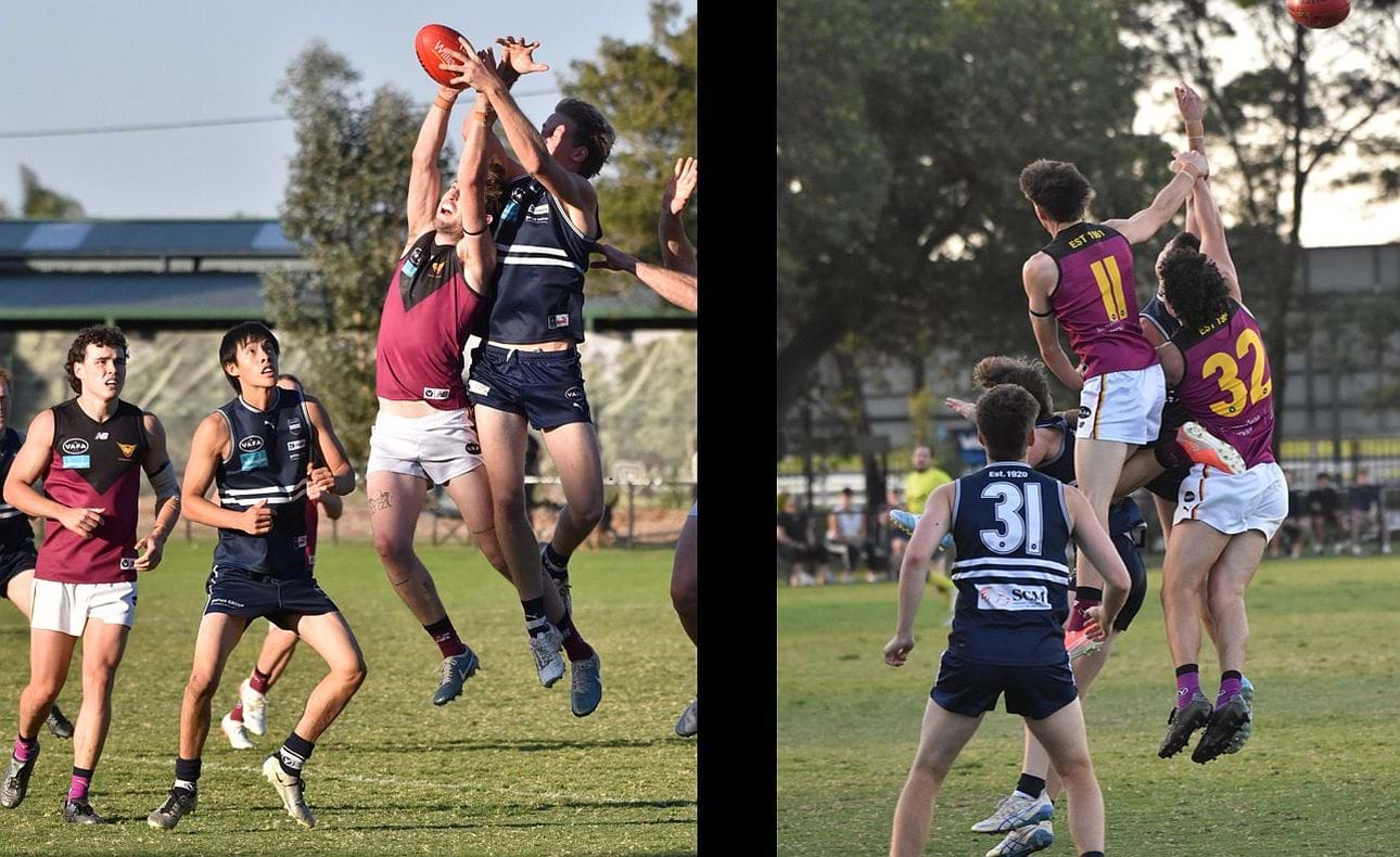 Aerial contests from Durras Seccull, James Blight (11) and Josh Gillon (32)