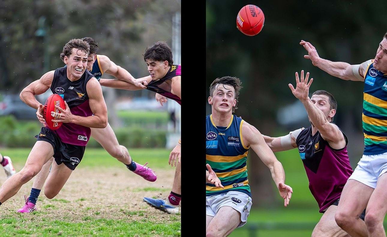 Ned Conway with a typical clearing dash, James Paul surrounded by St Kevin's opponents
