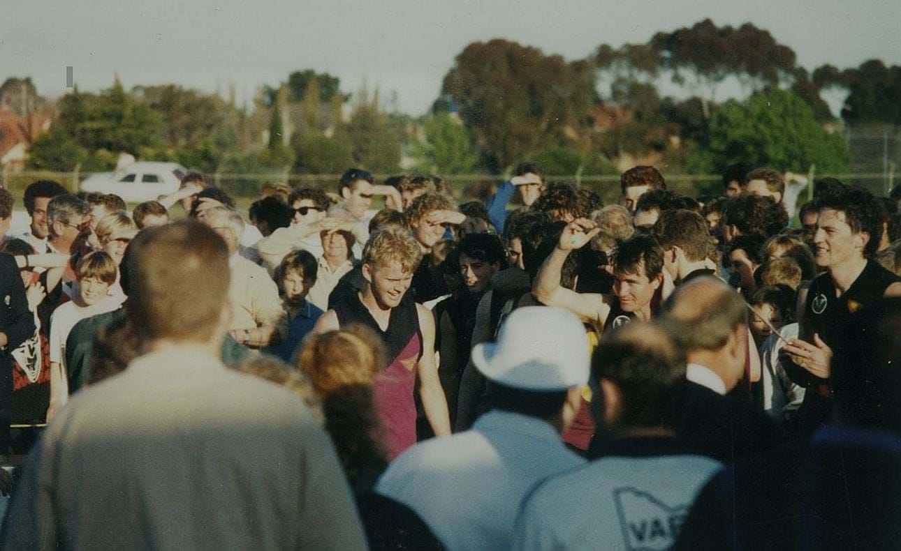End of match celebrations, David Connell in the middle