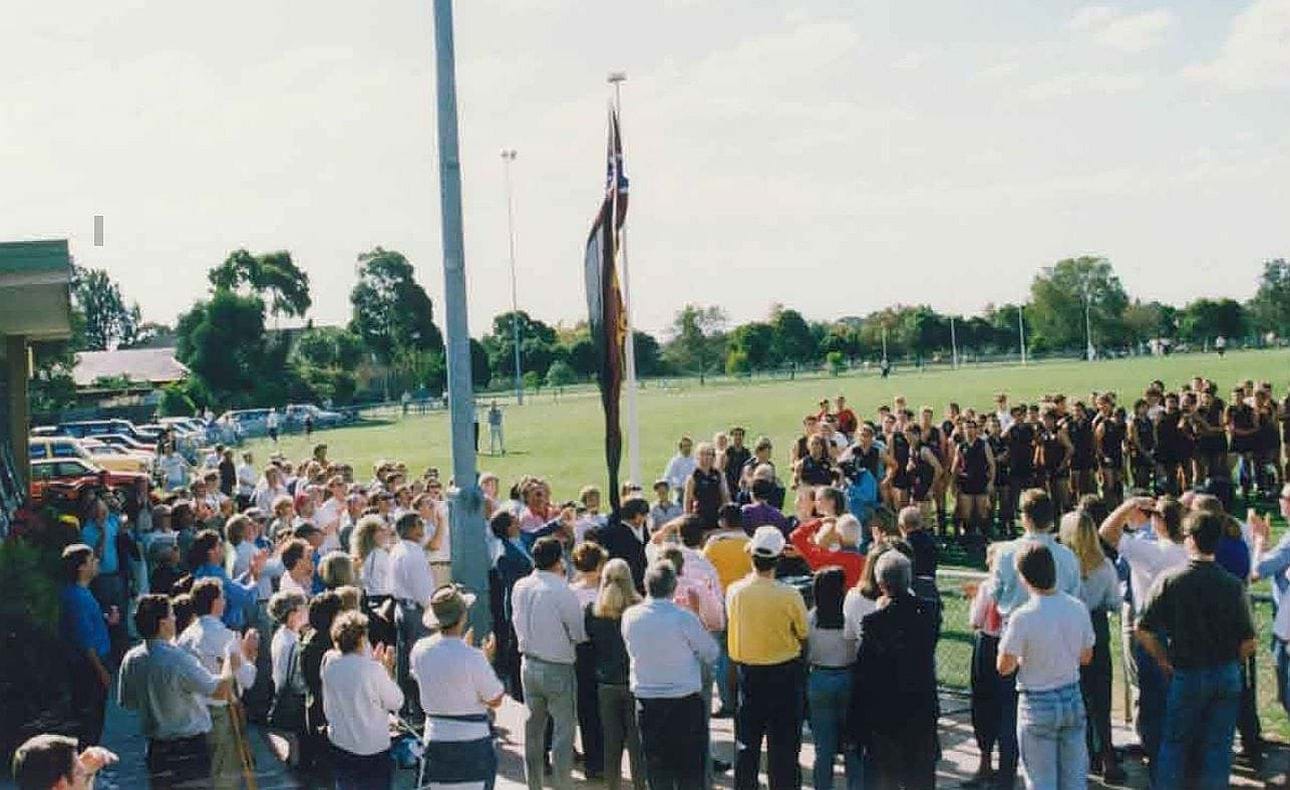 The 1990 premiership flag unfurled