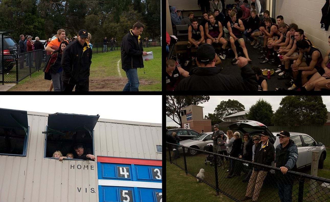 More scenes from the Oakleigh game, including Mark Seccull and friends in the scoreboard