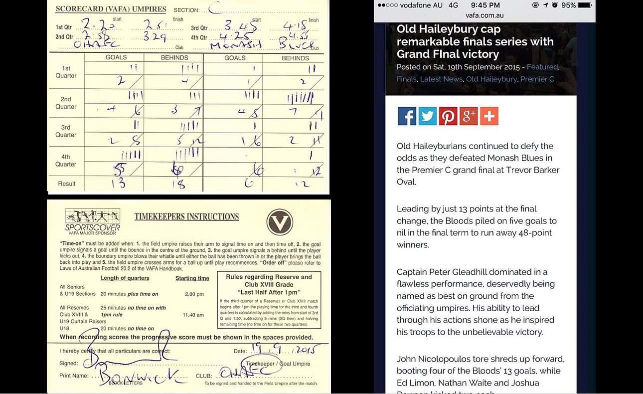 Jim Bonwick's timekeeper's scorecard and the VAFA's digital media report