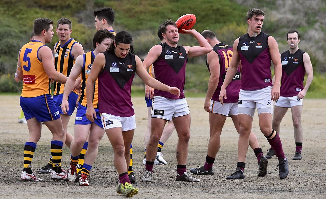 The Bloods visited St Bernards' notorious Snake Pit in Round 11; Peter Gleadhill throws the ball back to the umpire