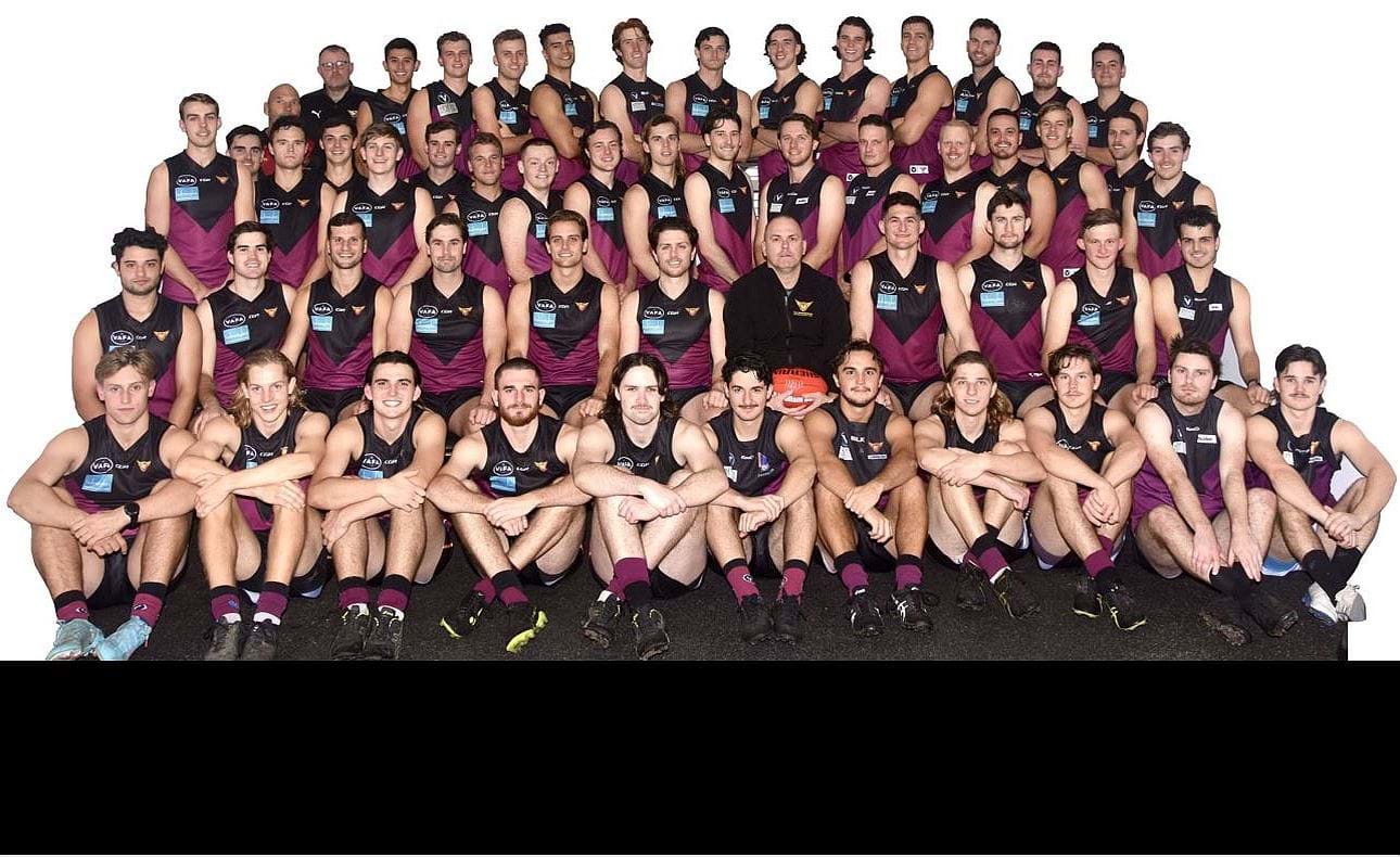 2022 Senior Men's teams.  Rear: Stewart Loewe, Jason Bek, Jack McHale, Tom Rogerson, Jordan Hurley, Ollie Sharpe, Justin Davies, Kye Turner, Nathan Dowsett, Ben Hood, Lachie Treverton, Jackson Coleman, Jacob Gown, Jarrod Mantell.  Standing: Will Gown, Jayce Morgan, Sam Loewe, Max Sinclair, Liam Kirkwood-Scott, Sam Hall-Kahan, Jack Lonie, Andreas Stefanakis, Max Sievers, Castan Racunica, Joel Constable, Peter Gleadhill, Harry Whitty, Brad Prior, Emilio Bitters, Mathius Rose, Will Paul, Tom Bain Seated: Jordan Andrews, Josh Gasparini, Sam Algeri, Jack Munro, Brodie Steele, James Paul (captain), Daniel Ward (coach), Brede Seccull, Durras Seccull, Rayner Seccull, Zac Plafadelis.  On floor: Cooper Nolan, Jack Grenda, Stuart Connelly, Will Barrie, Finn McNamara, Spiridon Poulos, Ari Ventouras, Dom Taverniti, Keaton Law, Nick Gooda, Cooper Wenck.