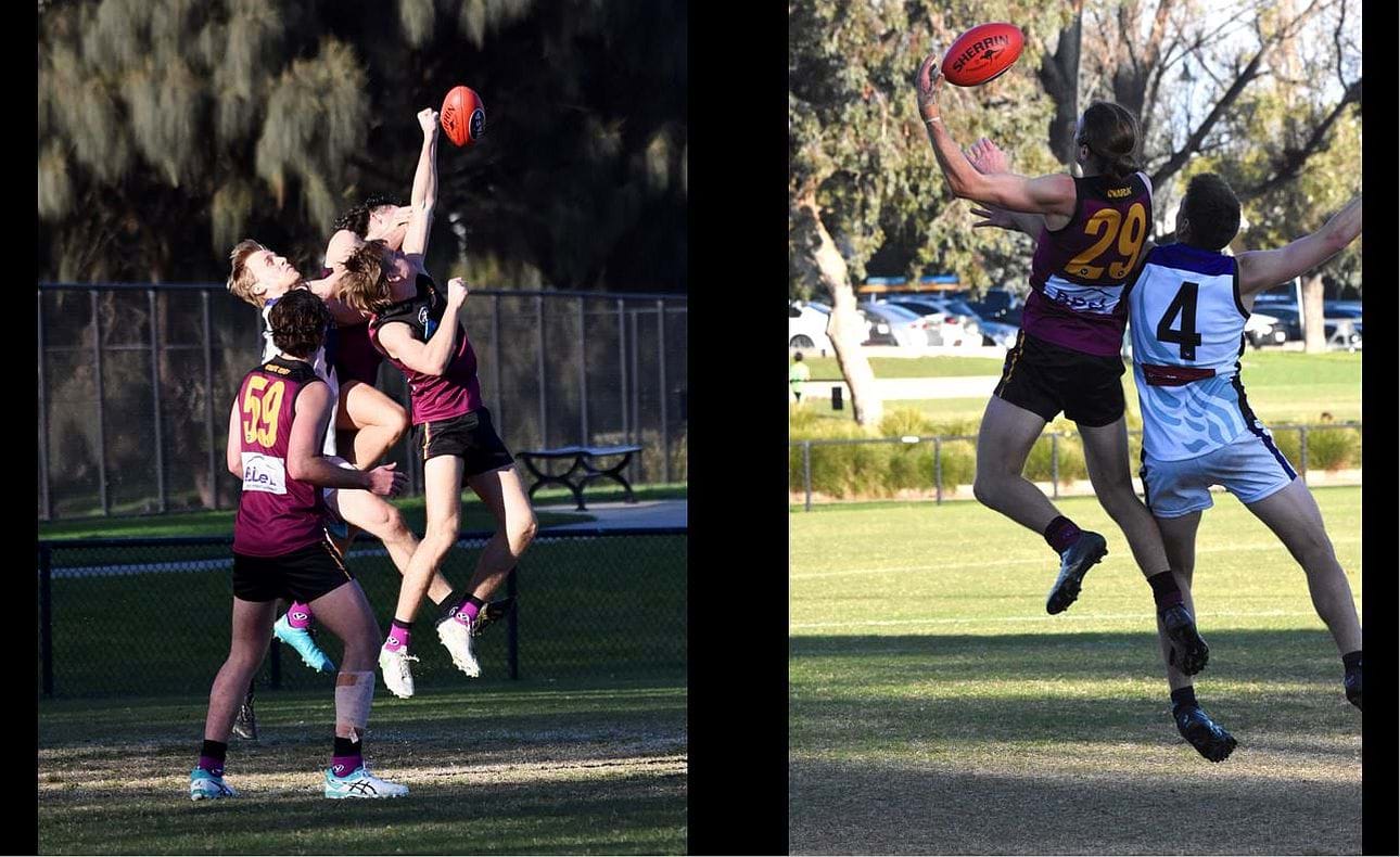 Liam Kirkwood-Scott with a spoil and Will Paul (29) with a strong mark