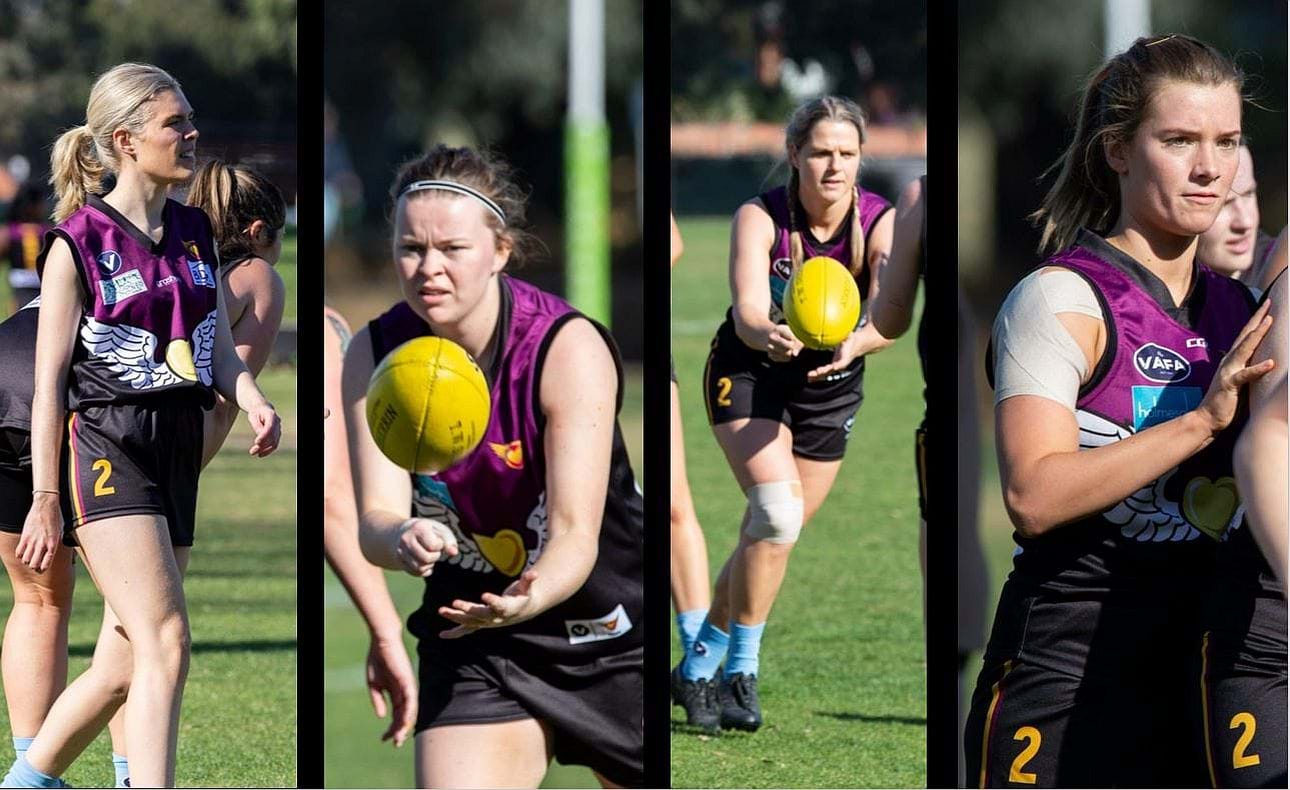 Hearts in the warm-up for the Therry game: Ellen Russell, Bridget Hanrahan, Mim Waterman and Bella Scaunich