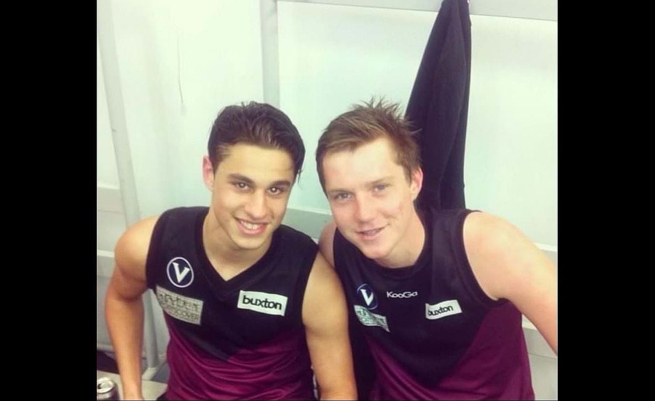 Butter would not melt in the mouths of schoolboys Corey Connelly and Corey Rich, pictured here on a day they starred in the Bloods win over Mazenod at Princes Park.  Connelly kicked three goals on debut and Rich another in just his second game.  Both later played together in the 2017 premiership.