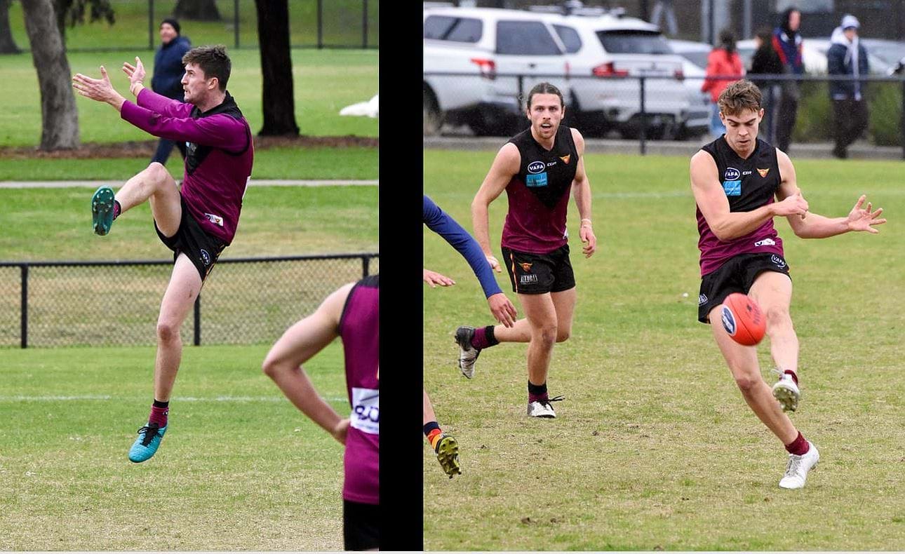 Durras Seccull in the favourite long sleeves and Will Gown get their kicks away