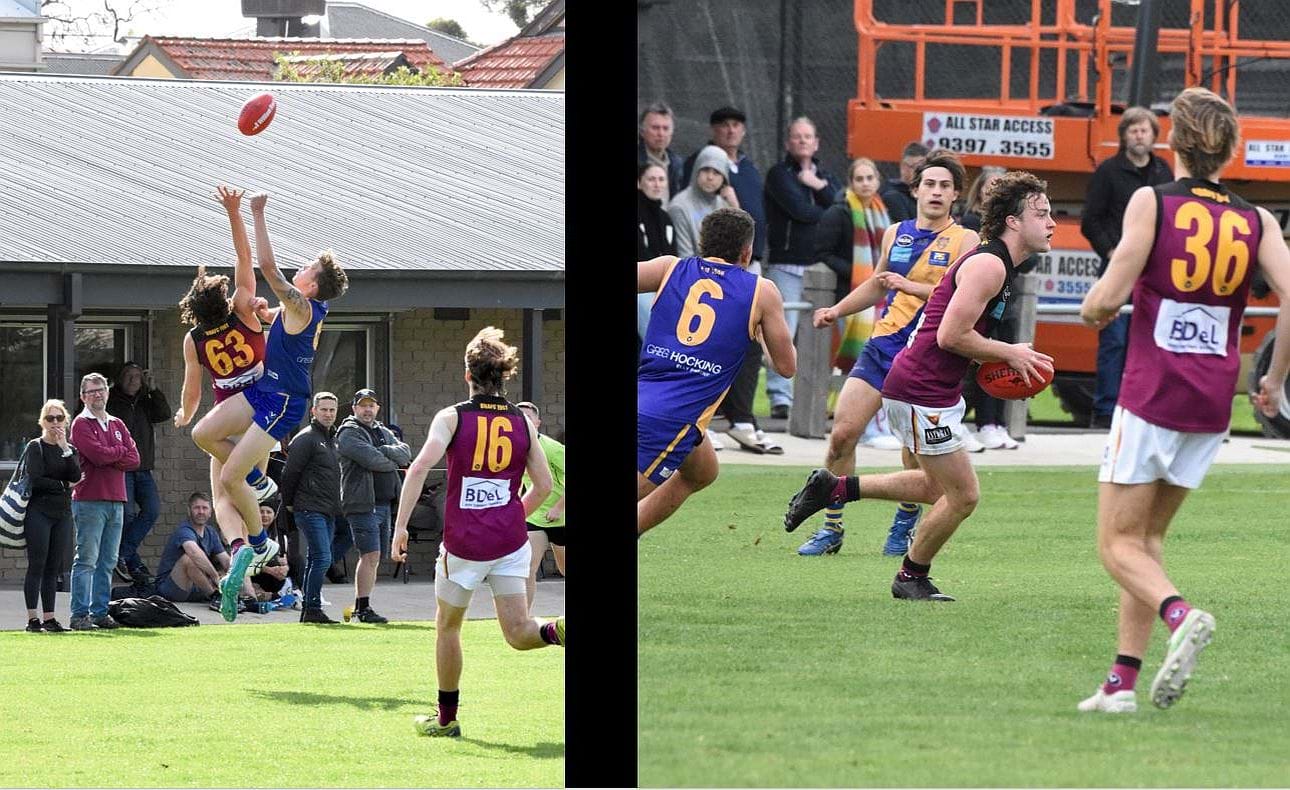 Nathan Dowsett (63) flies and fellow first year player Max Sievers breaks away