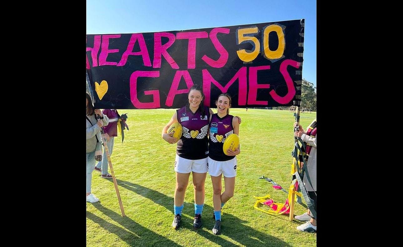 Jordan Shanks and Taylah Vines-Chapple about to play their 50th games for the Hearts against Whitefriars