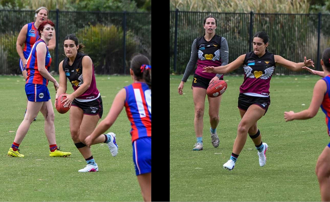 Leesa Guestella breaks clear in the Hearts practice match