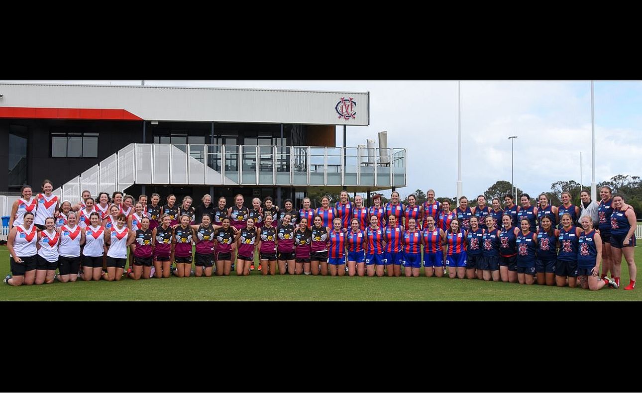 The four teams after their practice match at Beaumaris