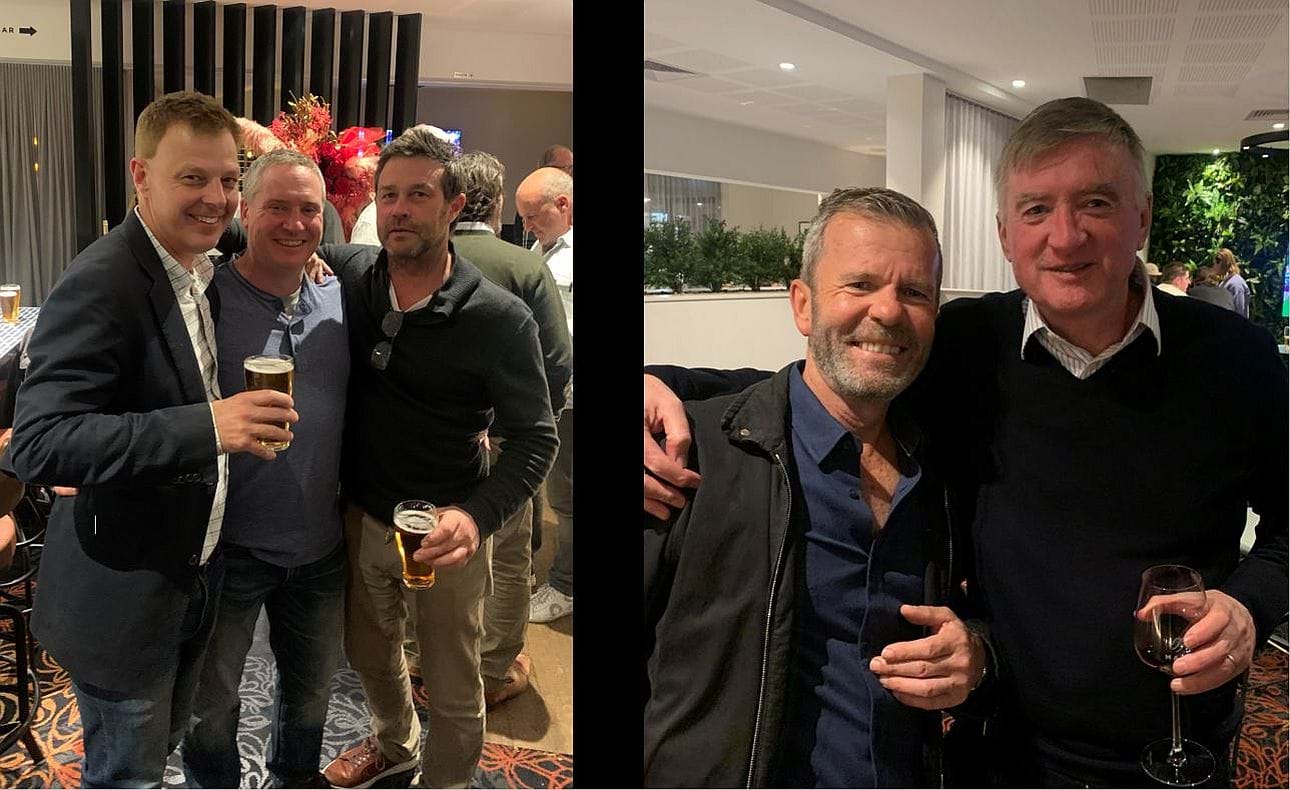 At left Cam Lasscock is flanked by Jason Dann and Jason Steenholdt; at right it's back to the 80's with Brucie Dann and Ian Horse Clydesdale