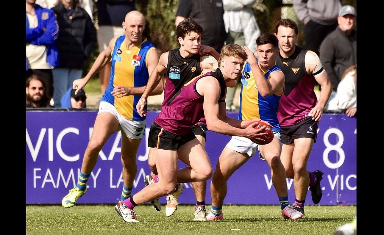 Hugo Nosiara about to swing onto that deadly left foot and snap an important goal for the Bloods