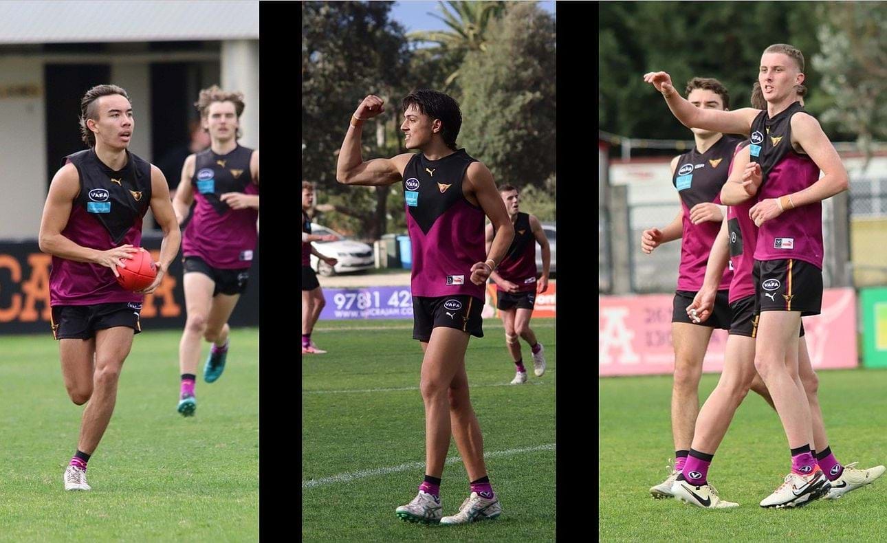 Matthew Cowell on the run, Jack Kennedy celebrating a goal, and captain James Connell