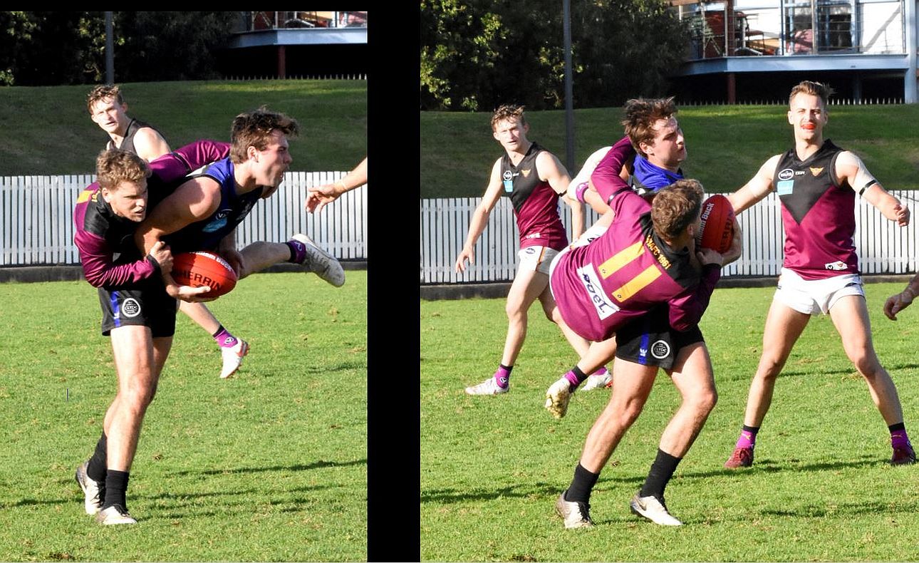 Jack Lonie all over his Uni Blacks man with a comprehensive tackle