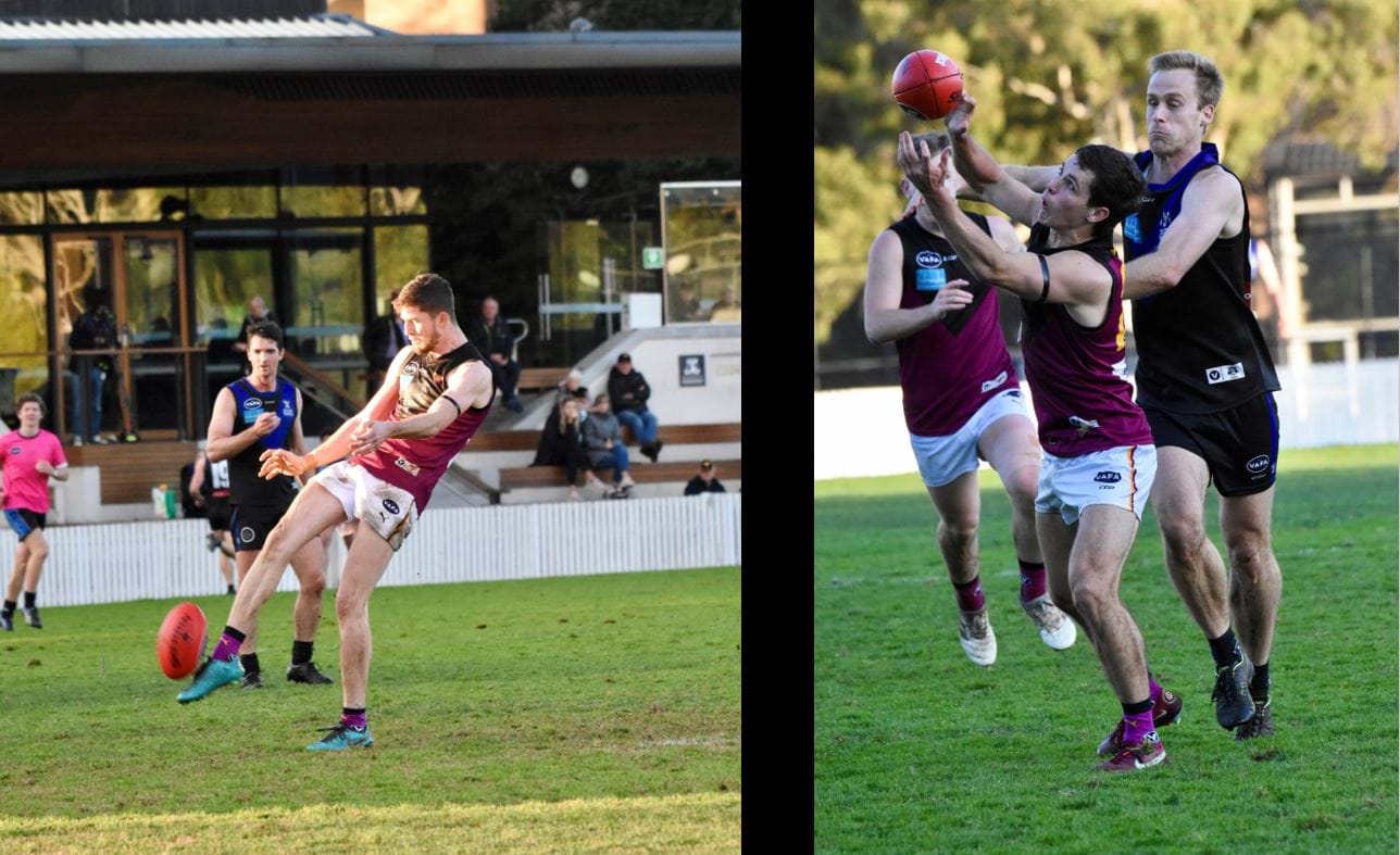Durras Seccull kicks in the fading winter sunlight and Max Sinclair under pressure