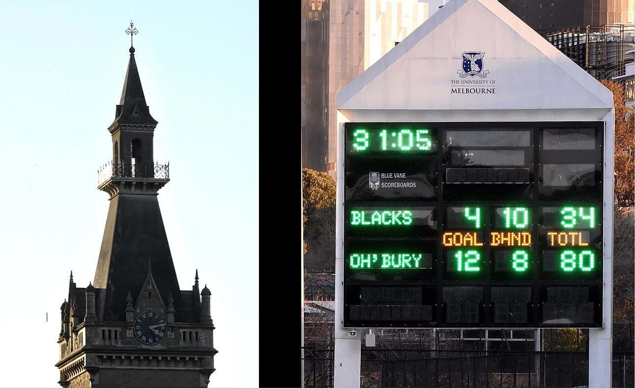 The bell tolls on the Ormond College clock tower as the scoreboard records another rare win for the Bloods at the University Oval - only their third ever but the second in successive years, and against the top placed team no less
