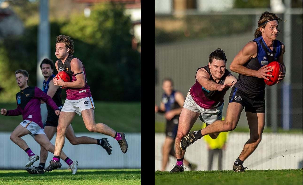 Max Sievers marks ahead of Jack Lonie, veteran Nick Gooda stretches to tackle