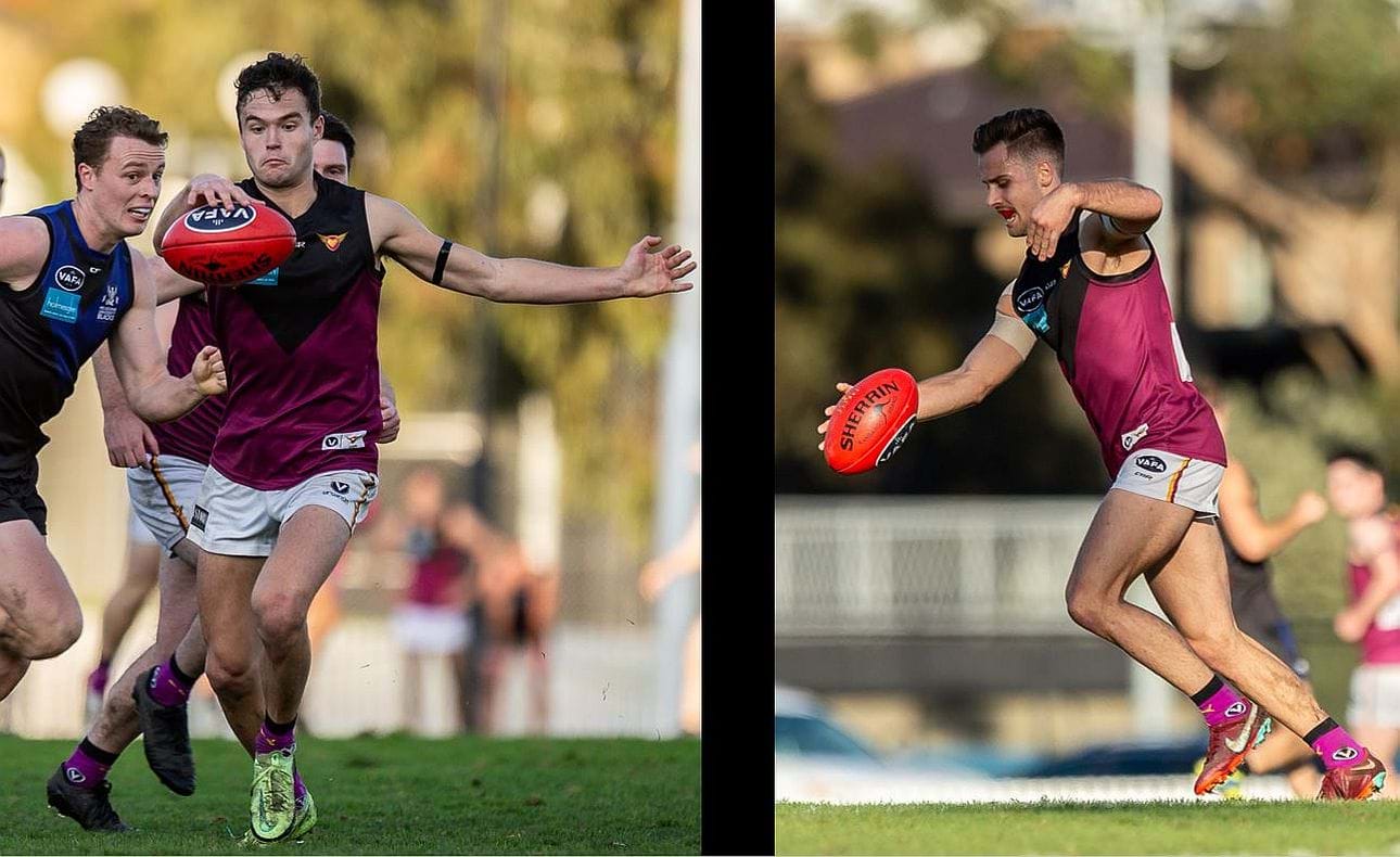 Sam Loewe and Brodie Steele at a similar stage of their kicking action